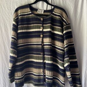 Plus size Women's Striped cardigan - Green and Navy